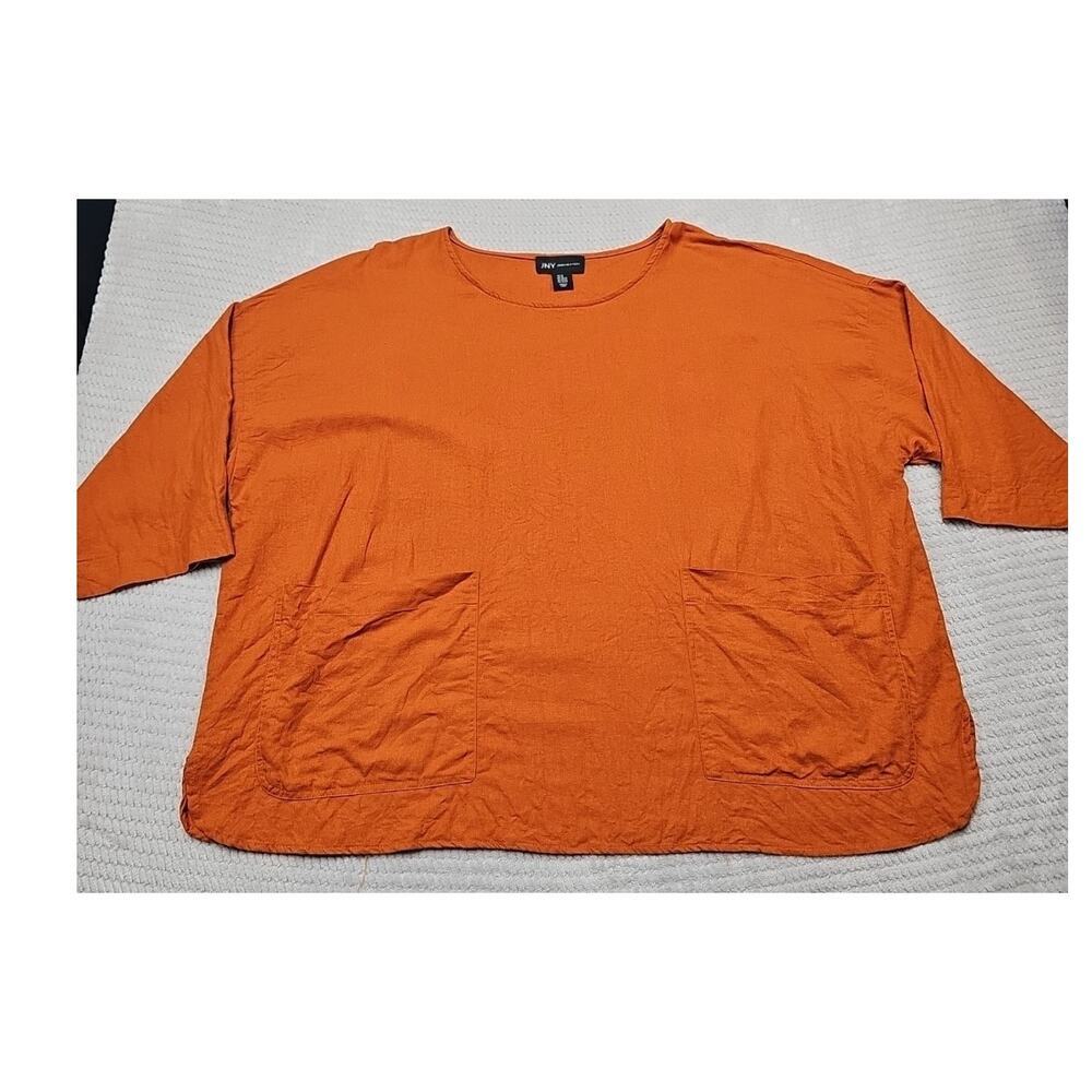 Jones New York Shirt Womens 3X Orange Linen Blend Over Sized Half Sleeve